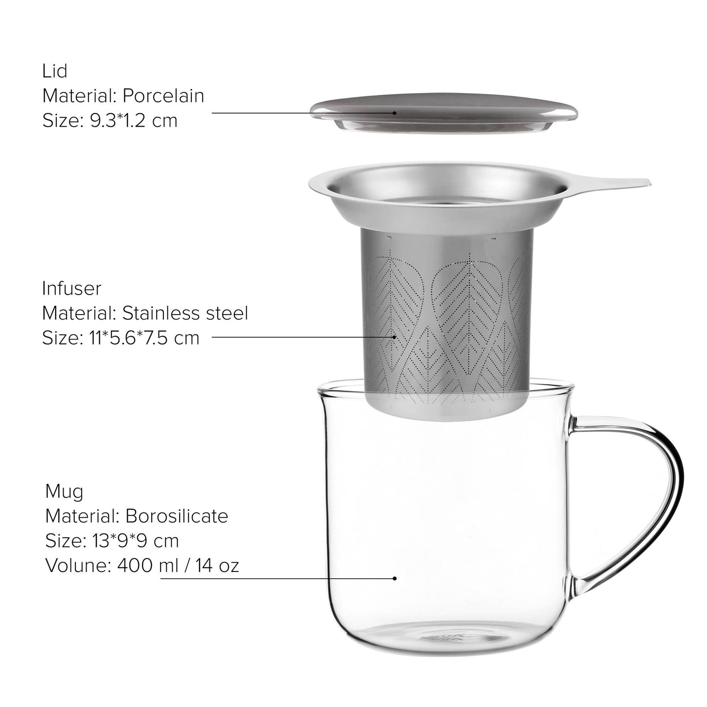 Glass Mug & Porcelain Lid w/ Infuser